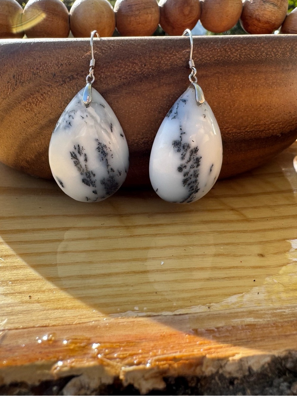 Handmade White Dendritic Teardrop Earrings - Women's Jewelry